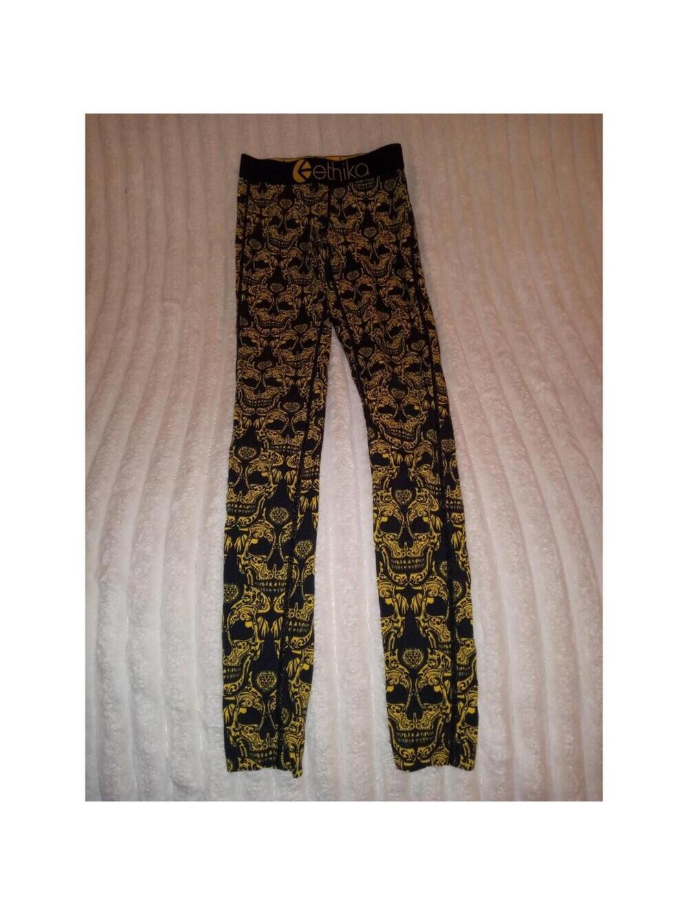 Ethika Women's Size Small Full Length Leggings Black Yellow Skull Face Design